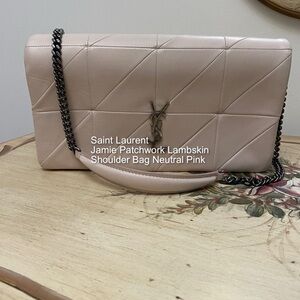 Saint Laurent Jamie Patchwork Lambskin Monogram Shoulder Bag Neutral Pink